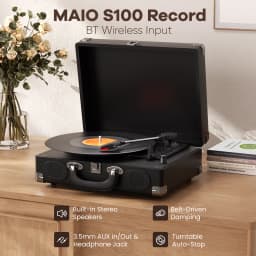 Maio S100 Belt-Driven Vintage Gramophone Device, Vinyl Record, Turntable, High-Fidelity Stereo, Built-In Speaker, 3-Speed