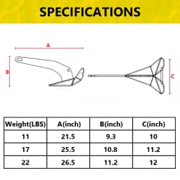 11lb/17lb/22 lbs Triangle Boat Anchor, 316 Stainless Steel Delta-Style Anchor, Heavy Duty Wing Style Triangular Anchor