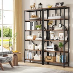 Tribesigns Industrial Bookshelf, Tall Bookcase with Open Shelves, Wood and Metal Display Shelf Storage Shelves