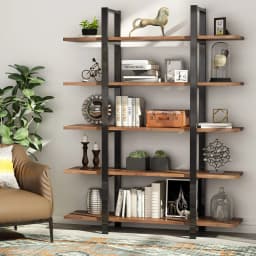 Tribesigns Industrial Bookshelf, Tall Bookcase with Open Shelves, Wood and Metal Display Shelf Storage Shelves