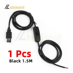 New 5V Switch Power Supply Wire 1.5M USB Male to 2 Core Connection Cable 501 Button ON OFF 2A For LED Strip Lamp Bulb Light DIY