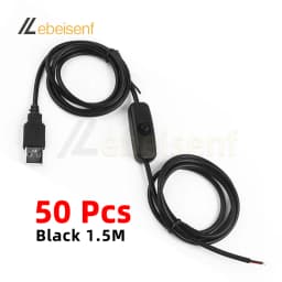 New 5V Switch Power Supply Wire 1.5M USB Male to 2 Core Connection Cable 501 Button ON OFF 2A For LED Strip Lamp Bulb Light DIY