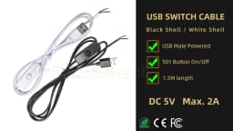 New 5V Switch Power Supply Wire 1.5M USB Male to 2 Core Connection Cable 501 Button ON OFF 2A For LED Strip Lamp Bulb Light DIY