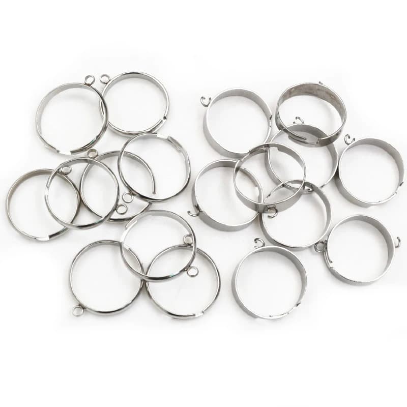 10pcs/Lot No Fade Stainless Steel 18mm Diameter Adjustable Rings Setting with 2mm Loop Connector DIY Jewelry Making Accessories