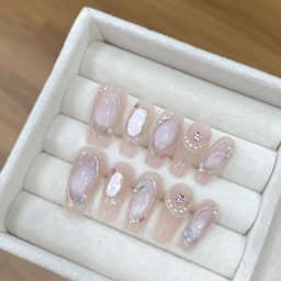 10Pcs Handmade Press on Nails Long Ballet Blue Fake Nails with 3D Ocean Moon Rhinestone Design False Nails Full Cover Nail Tips