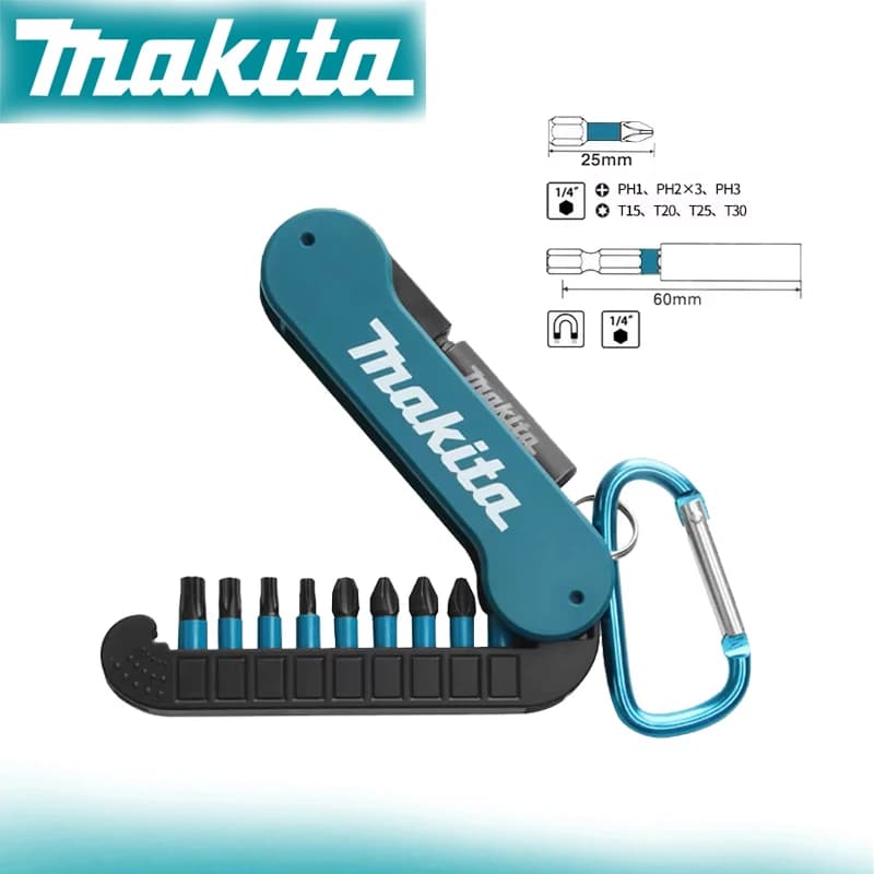 Makita E-15849 25mm Impact Black Screwdriver Bit Set 10Pcs Electric Driver Drill Bits Sleeve Keychain Power Tools Accessories