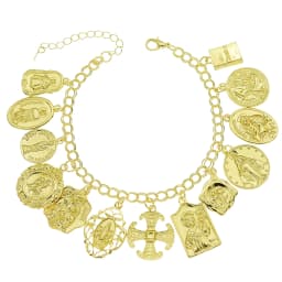 Vintage Bracelet Catholic Religious Church Medals Saints PRAY FOR Cross Pendant Chain Women Bangle Silver Plated Jewelry Gifts