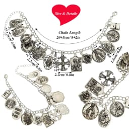 Vintage Bracelet Catholic Religious Church Medals Saints PRAY FOR Cross Pendant Chain Women Bangle Silver Plated Jewelry Gifts