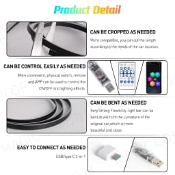 Vegetting 140cm Car Ambient Lights LED Interior RGB Symphony Atmosphere Lamp USB APP Control Remote for Tesla Model 3 Y S X