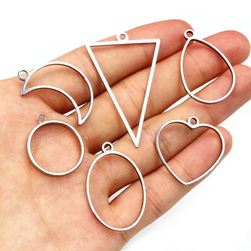 10pcs Oval Round Heart Moon Geometric Shape Stainless Steel Frame Bezel Rings For DIY Neckalce Pendant Charms Jewelry Makings