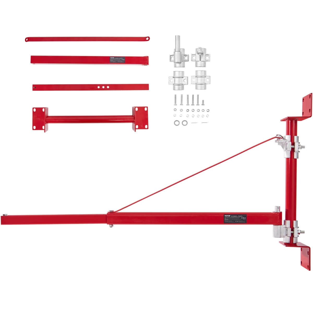 SucceBuy Electric Hoist Support Arm Swing Holder with Pole Steel Hoist Frame 180° Scaffold Winch Lifting Arm for Workshop Garage
