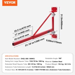 SucceBuy Electric Hoist Support Arm Swing Holder with Pole Steel Hoist Frame 180° Scaffold Winch Lifting Arm for Workshop Garage