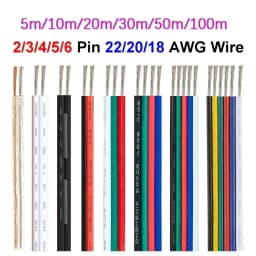 18 20 22 AWG LED Strip Wire 2/3/4/5/6pin 5V 12V Extension Electric Cable For WS2812B 5050 RGB RGBWW LED Lights Car Speakers Auto