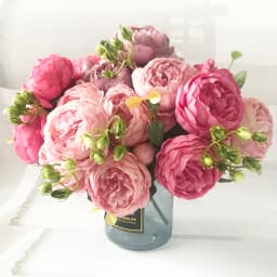 30cm Rose Pink Silk Peony Artificial Flowers Bouquet 5 Big Head and 4 Bud Cheap Fake Flowers for Home Wedding Decoration Indoor