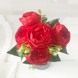 30cm Rose Pink Silk Peony Artificial Flowers Bouquet 5 Big Head and 4 Bud Cheap Fake Flowers for Home Wedding Decoration Indoor