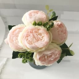 30cm Rose Pink Silk Peony Artificial Flowers Bouquet 5 Big Head and 4 Bud Cheap Fake Flowers for Home Wedding Decoration Indoor