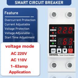 DIN Rail Adjustable Over Under Voltage Current Protective Device AC220V/110V 1-63A Delayed Self Recovery Voltage Protector