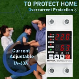 DIN Rail Adjustable Over Under Voltage Current Protective Device AC220V/110V 1-63A Delayed Self Recovery Voltage Protector