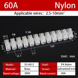 12 Position Barrier Screw X3-1012 Nylon Plastic Terminal Block 20A Transparent White Copper 380V Wire Connector Dual Row