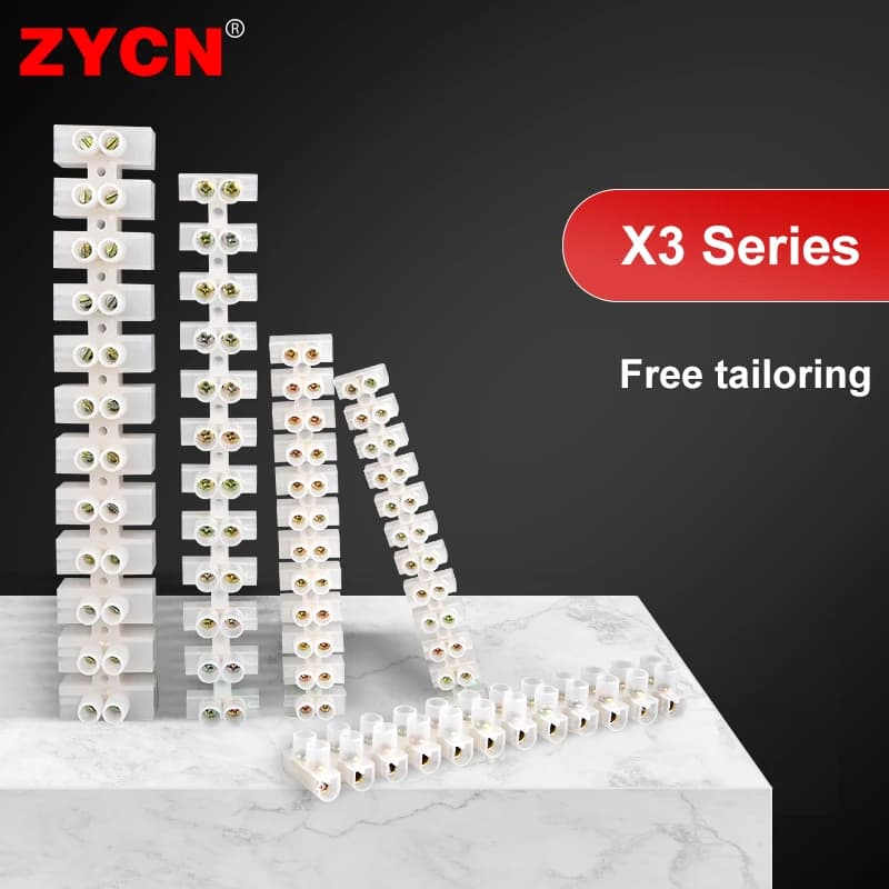 12 Position Barrier Screw X3-1012 Nylon Plastic Terminal Block 20A Transparent White Copper 380V Wire Connector Dual Row