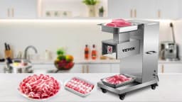 SucceBuy 500Kg/H Electric Meat Slicer 750W Commercial Meat Cutter 3mm Stainless Steel Blades Food Cutting Slicing Machine