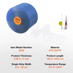 SucceBuy 50/100/150ft PVC Strip Curtain 8"/12" Clear Smooth Plastic Door Strips Curtain Bulk Roll for Warehouses Factories