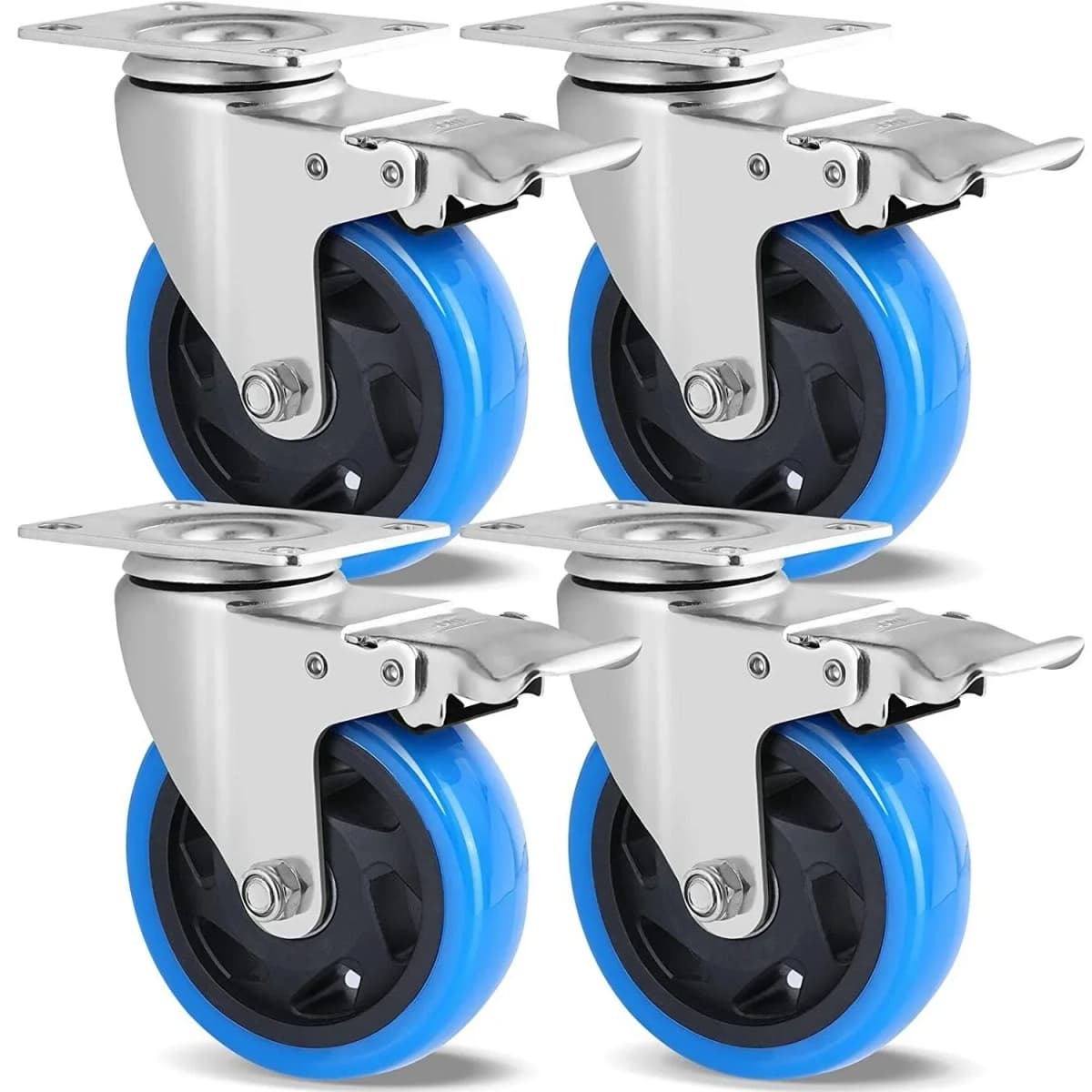 Set of Transport Rollers 100mm for Industrial Transport & Logistics 4/8x Swivel Casters with Brake, 150kg per Wheel