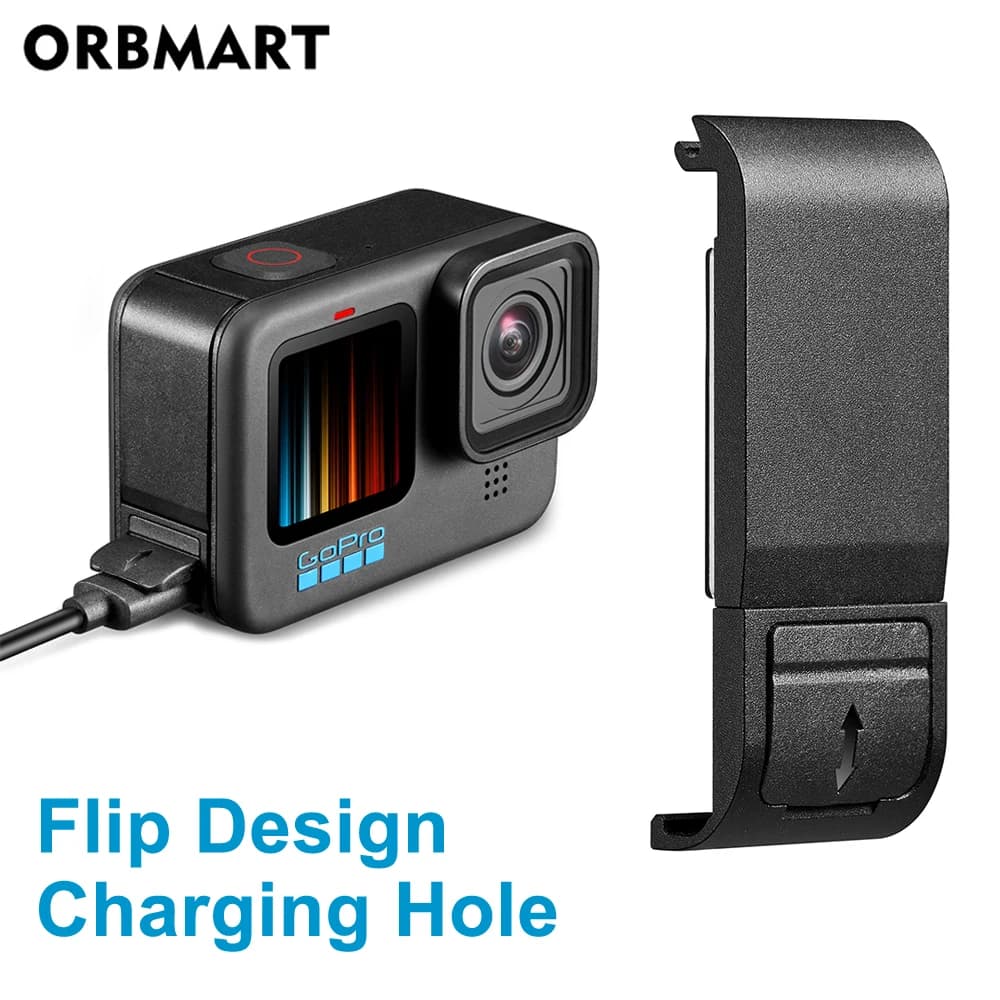 Flip Battery Side Cover for GoPro Hero 12 11 10 9 Black Removable Battery Door Lid Charging Case Port for Go Pro 9 Accessories