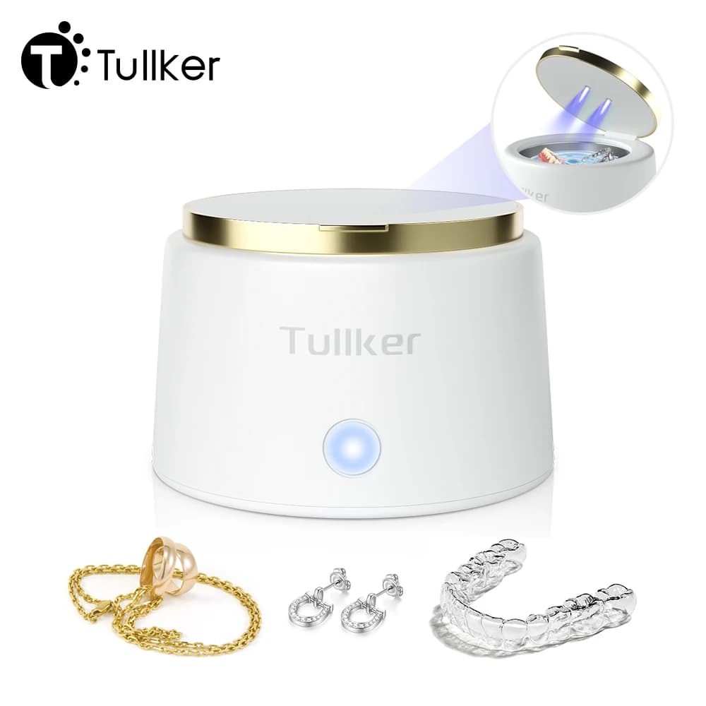 Tullker Household Ultrasonic Retainer Cleaner for Denture Jewelry Braces Cleaning with UV Light