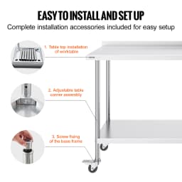 SucceBuy Stainless Steel Work Table Commercial Food Prep Worktable with Casters Heavy Duty Prep Worktable for Restaurant Home