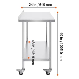 SucceBuy Stainless Steel Work Table Commercial Food Prep Worktable with Casters Heavy Duty Prep Worktable for Restaurant Home