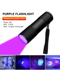 9LED Texture Camping Light Aluminum Alloy Mini 2W Ultraviolet Flashlights AAA Battery Powered 395nm Backlight Anti-Skid Home Use