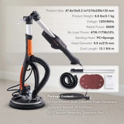 SucceBuy 800W Electric Drywall Sander Brushless Motor 1000-2300RPM Variable Speed Household Polishing Machine Wall Sand Grinder
