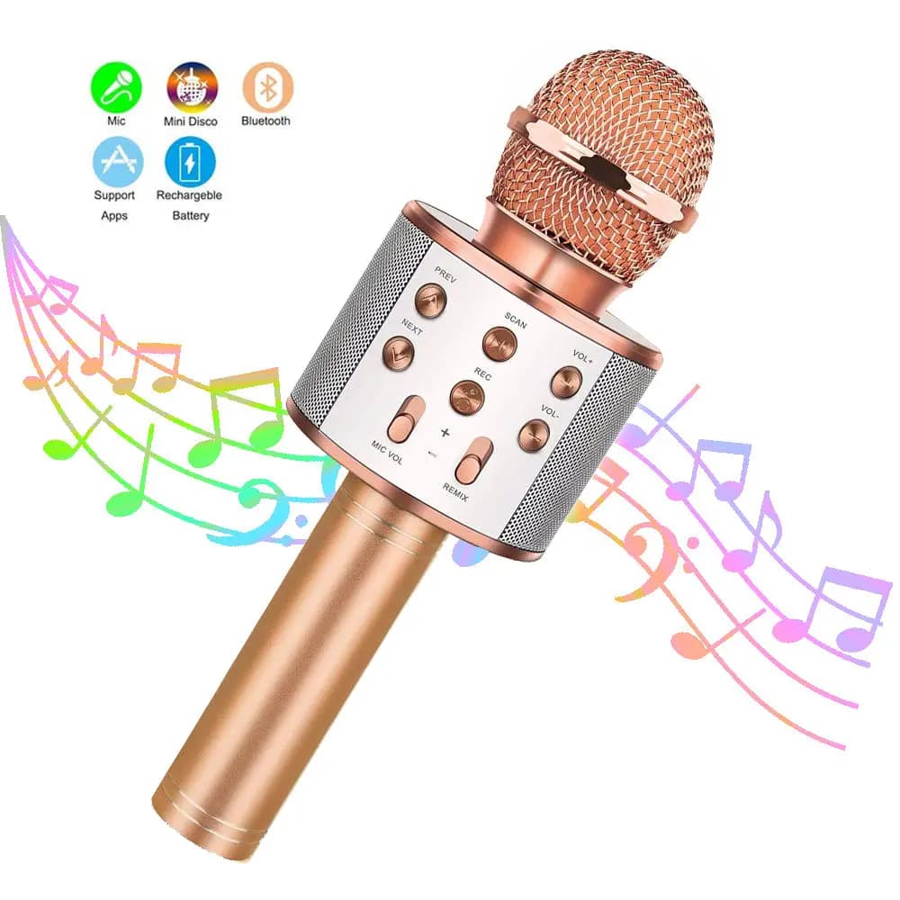 Wireless Bluetooth Karaoke Microphone , Karaoke Mic Speaker With Adjustable Remix FM Radio for Kids Girls Boys Teens Birthday