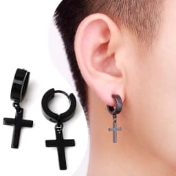 1Pair Punk Stainless Steel Cross Pendant Hoop Earrings For Men Women Not Fade Ear Rings Hip Hop Male Jewelry