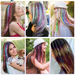 Shiny Sparkle Hair Extension Clip In Hair Tinsel Glitter Fairy Hair Tinsel Kit Heat Resistant 5Pcs Hair Streak Synthetic Hair