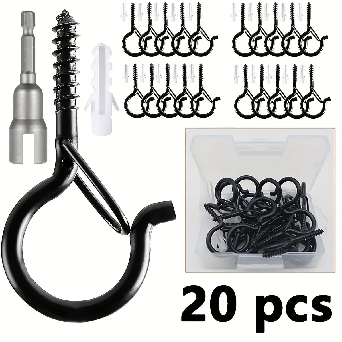 Hanger Hooks with Safety Buckle,Windproof Screw Hooks for Hanging Outdoor String Lights,Ceiling Hooks  Plants,Christmas Lights