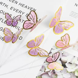 10pcs Colorful Gilt Edged Butterfly Cake Topper Happy Birthday Cake Decorations Wedding Bride Dessert Party Decor