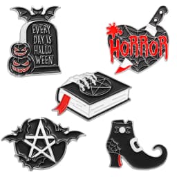3-6 Pcs/Set Goth Halloween Enamel Pin Ghost Black Cat Moth Witch Punk Brooches Horror Snake Badges Lapel Skeleton Jewelry Gifts
