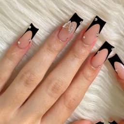 24Pcs Long French Fake Nails with Glue Ballet False Nails Butterfly Rhinestone Design Press on Nails Wearable Coffin Nail Tips