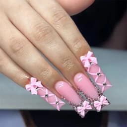 24Pcs Long French Fake Nails with Glue Ballet False Nails Butterfly Rhinestone Design Press on Nails Wearable Coffin Nail Tips