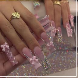 24Pcs Long French Fake Nails with Glue Ballet False Nails Butterfly Rhinestone Design Press on Nails Wearable Coffin Nail Tips