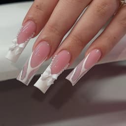 24Pcs Long French Fake Nails with Glue Ballet False Nails Butterfly Rhinestone Design Press on Nails Wearable Coffin Nail Tips