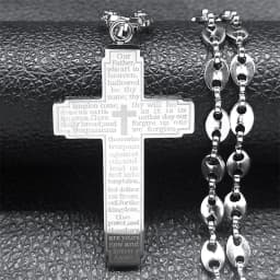 Jesus Cross Crucifix Pendant Necklace for Men Stainless Steel Gold Color Christian Coffee Bean Chain Jewelry croix chrétienne