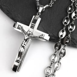 Jesus Cross Crucifix Pendant Necklace for Men Stainless Steel Gold Color Christian Coffee Bean Chain Jewelry croix chrétienne