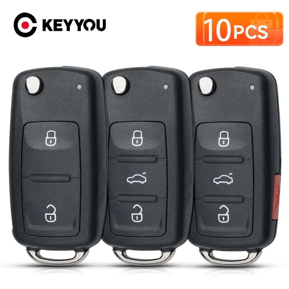 KEYYOU 10PCS/LOT 2 Buttons Flip Folding Car Remote Key Case Shell For VW For Volkswagen Golf MK4 Bora