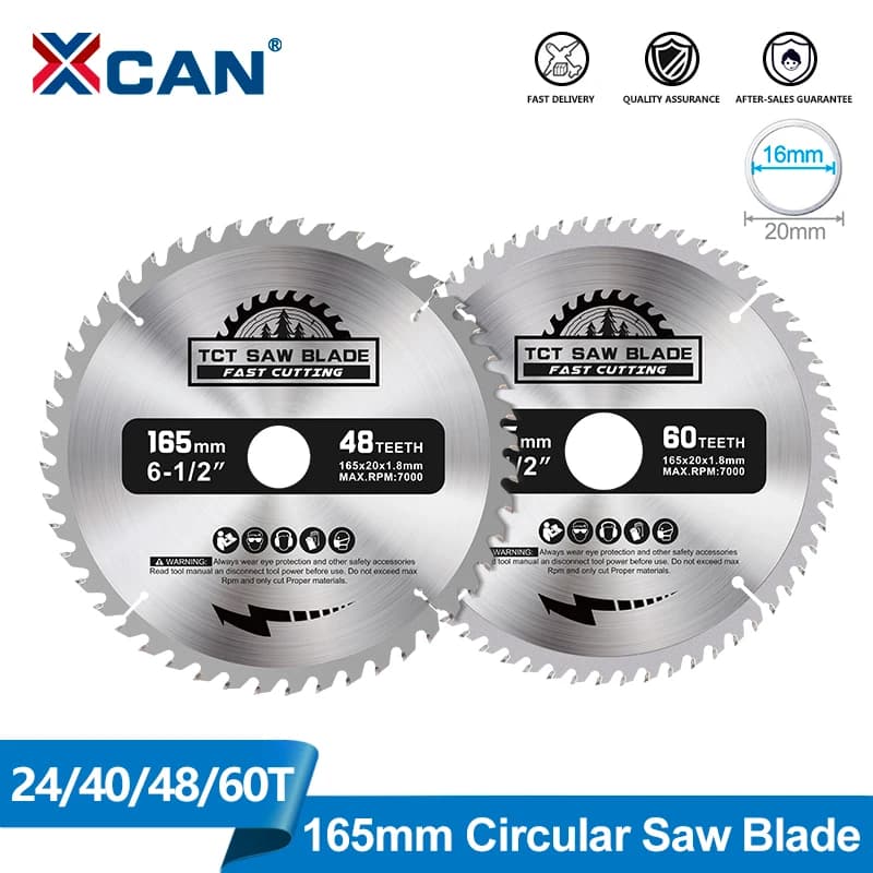 XCAN 1pc 165mm 24/40/48/60T Carbide Wood Saw Blades for Multi-function Power Tool TCT Circular Saw Blade Wood Cutting Disc