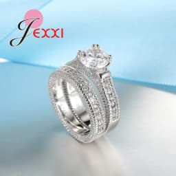 Elegance 925 Sterling Silver 2 PCS Ring Set Paved Full High Quality Shiny Crystals Anel For Women Bride Wedding Jewelry
