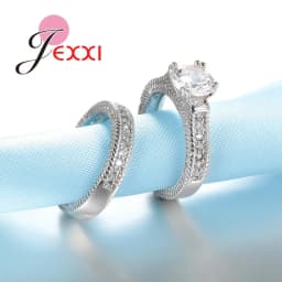 Elegance 925 Sterling Silver 2 PCS Ring Set Paved Full High Quality Shiny Crystals Anel For Women Bride Wedding Jewelry
