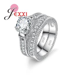 Elegance 925 Sterling Silver 2 PCS Ring Set Paved Full High Quality Shiny Crystals Anel For Women Bride Wedding Jewelry